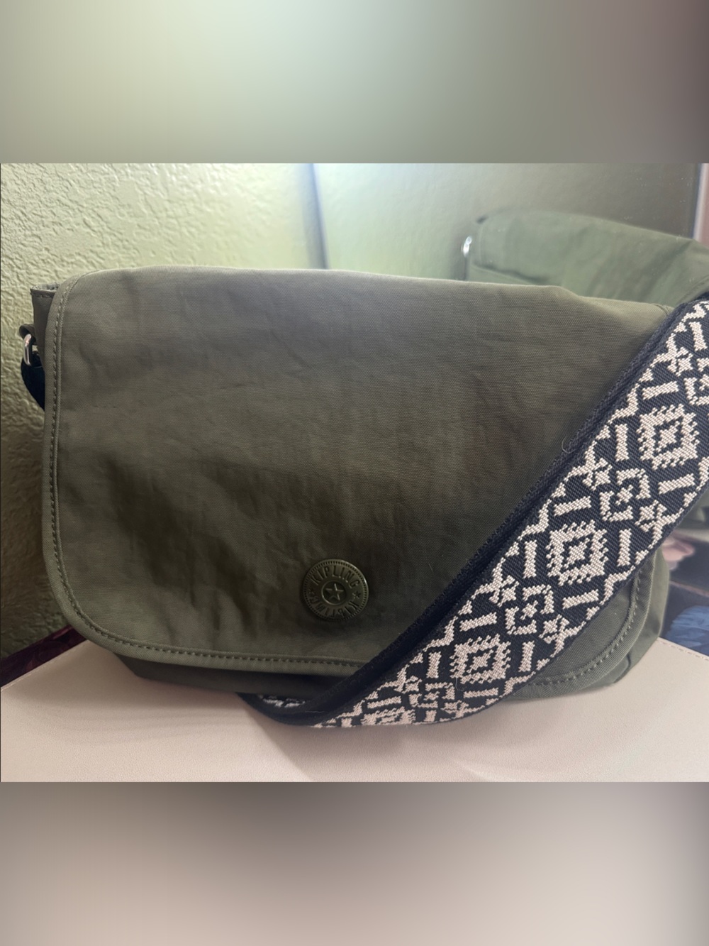 Kipling Brooklyn in Olive Green with Geometric Strap